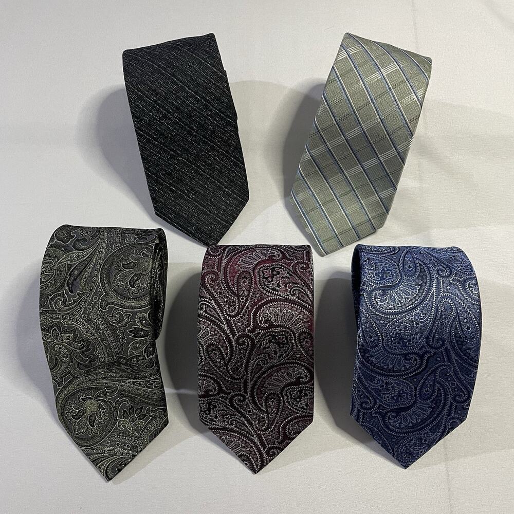 Lot of 5 Joseph Abboud Men's Ties NWT Silk Paisley Plaid Charcoal Navy 3"